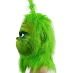 Kostumemaske med grøn pels til julecosplayfest, latexrekvisit, grøn monstermaske, søde grønne rekvisitter til have- og terrassefest, grøn-FA-
