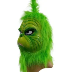 Kostumemaske med grøn pels til jule-cosplayfest, latexrekvisitter, grøn monstermaske, søde grønne rekvisitter til have- og terrassefest, grøn
