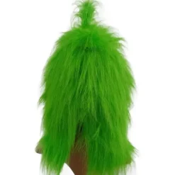 Kostumemaske med grøn pels til jule-cosplayfest, latexrekvisitter, grøn monstermaske, søde grønne rekvisitter til have- og terrassefest, grøn