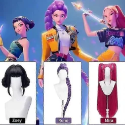 Kpop Demon Hunters Rumi Mira Zoey Lila Cosplay Paryk Halloween Fest Rollespil Paryk Varmebestandig Syntetisk Paryk Til Daglig Zoe