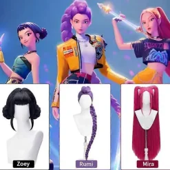 KPOP Demon Hunters Rumi Mira Zoey Lilla Cosplay Paryk Halloween Fest Rollespil Paryk Varmebestandig Syntetisk Paryk Til Daglig Brug Mira