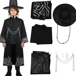 Kpop dæmonjæger Cosplay kostume til drenge, Kpop Hunters skurk Saja Jinu outfit med kappe, dæmon, Saja, halloween 1 1-FF- 1 130cm