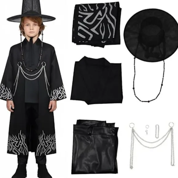 Kpop dæmonjæger Cosplay kostume til drenge, Kpop Hunters skurk Saja Jinu outfit med kappe, dæmon, Saja, halloween 1 1-FF- 1 130cm