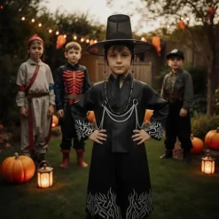 Kpop dæmonjæger Cosplay kostume til drenge, Kpop Hunters skurk Saja Jinu outfit med kappe, dæmon, Saja, halloween 1 1-FF- 1 130cm