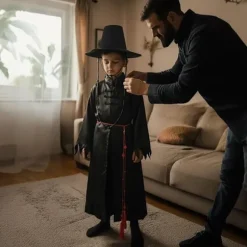 Kpop dæmonjæger Cosplay kostume til drenge, Kpop Hunters skurk Saja Jinu outfit med kappe, dæmon, Saja, halloween 1 1 160cm