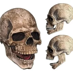 Kranie Maske med Bevægelig Kæbe, Halloween Kranie Maske Voksen Hele Hovedet Realistisk Latex Hjelm, Skræmmende Skelet Hovedbeklædning