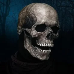Kranie Maske med Bevægelig Kæbe, Halloween Kranie Maske Voksen Hele Hovedet Realistisk Latex Hjelm, Skræmmende Skelet Hovedbeklædning