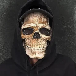 Kranie Maske med Bevægelig Kæbe, Halloween Kranie Maske Voksen Hele Hovedet Realistisk Latex Hjelm, Skræmmende Skelet Hovedbeklædning