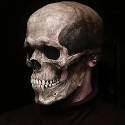 Kranie Maske med Bevægelig Kæbe, Halloween Kranie Maske Voksen Hele Hovedet Realistisk Latex Hjelm, Skræmmende Skelet Hovedbeklædning