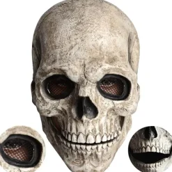 Kranie maske til mænd, kranie maske til voksne, uhyggelig maske med bevægelig kæbe, dekoration, kranie maske (grå)