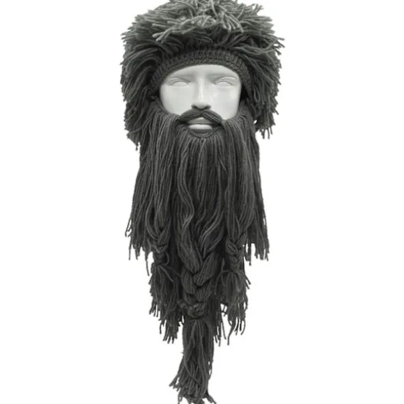 Kreativ original barbar strik skæg hat paryk hue sjov K