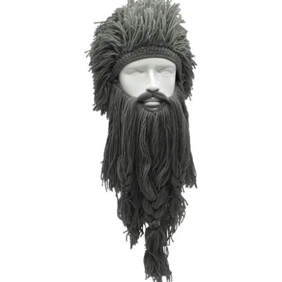 Kreativ original barbar strik skæg hat paryk hue sjov K