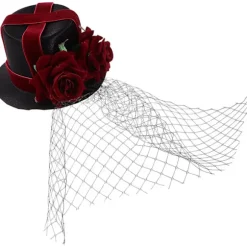 Krydsrem rød rose mesh hat til voksne drenge og piger Halloween fest dekoration hat (han, sort)