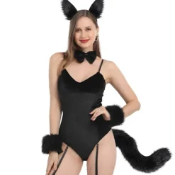 Kunstig Pels Kat Ræv Ulvehår Haleclips og Ører til Halloweenfest Kostumetilbehør