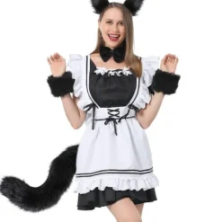 Kunstig Pels Kat Ræv Ulvehår Haleclips og Ører til Halloweenfest Kostumetilbehør