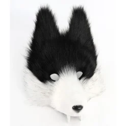 Kunstig Pels Rævehale Kat Varulv Cosplay Kostume Sæt Plys Maske Fluffy Potehandsker Halloween Jul Black and white mask, average size