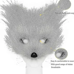 Kunstig Pels Rævehale Kat Varulv Cosplay Kostume Sæt Plys Maske Fluffy Potehandsker Halloween Jul Hvid Hvid One Size_jarx One Size White