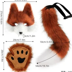 Kunstig Pels Rævehale Kat Varulv Cosplay Kostume Sæt Plys Maske Fluffy Potehandsker Halloween Jul Dark gray, average size