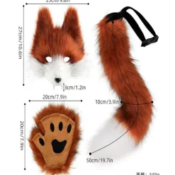 Kunstig Pels Rævehale Kat Varulv Cosplay Kostume Sæt Plys Maske Fluffy Potehandsker Halloween Jul Fox mask, average size
