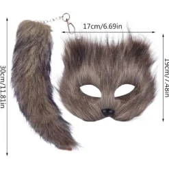 Kunstig Pels Rævehale Kat Maske Therian Maske og Hale Halloween Cosplay Fest-WELLNGS