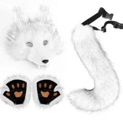 Kunstig Pels Rævehale Kat Varulv Cosplay Kostume Sæt Plys Maske Fluffy Potehandsker Halloween Jul Fox, average size