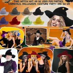 Kvinde Heks Hat Til Halloween Uld Hatte Bred Skygge Spire Strikkede Hue Fest Og Daglig(S,stil 7)