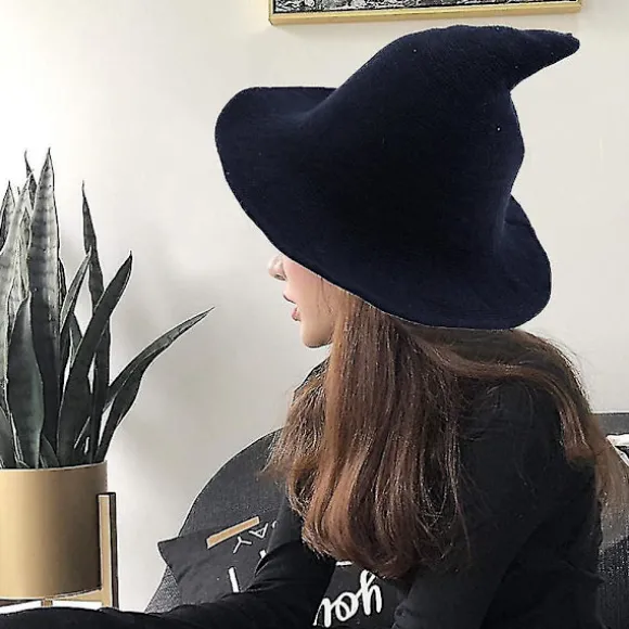 Kvinde Heks Hat Til Halloween Uld Hatte Bred Skygge Spire Strikket Hue Fest Og Daglig(M,Stil 3)