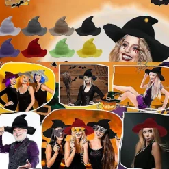 Kvinde Heks Hat Til Halloween Uld Hatte Bred Skygge Spire Strikket Hue Fest Og Daglig(M,Stil 3)
