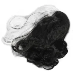 Kvinde Kort Paryk Mode Krøllet Bølget Halv Sort Halv Hvid Hår Toupee til Kvinde Damer