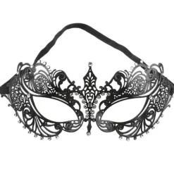 Kvinde Sexy Cut Metal Venetiansk Maske med Krystal Rhinestone Dekoration til Halloween/Kostumebal/Fest (Sort)