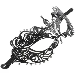 Kvinde Sexy Cut Metal Venetiansk Maske med Krystal Rhinestone Dekoration til Halloween/Kostumebal/Fest (Sort)