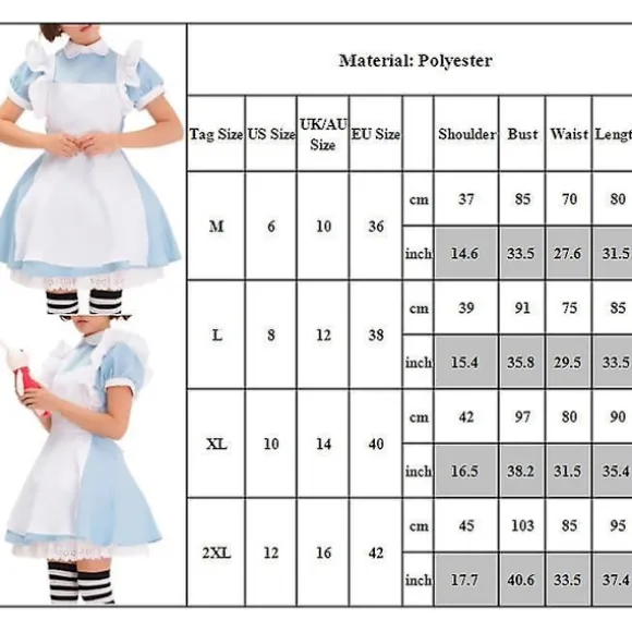 Kvinder Alice i Eventyrland Kostume Cosplay Kostume Maid Kjole Eventyr Udklædning Med Hovedbeklædning Outfits Sæt Præsenter Yz XL
