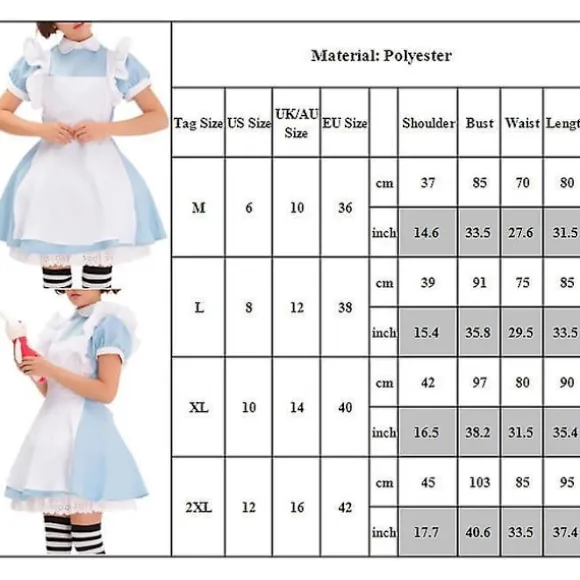 Kvinder Alice i Eventyrland Kostume Cosplay Kostume Pige Kjole Eventyrkjole Klæd Dig Ud Med Hovedbeklædning Outfits Sæt Gave XL