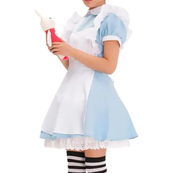 Kvinder Alice i Eventyrland Kostume Cosplay Kostume Pige Kjole Eventyrkjole Klæd Dig Ud Med Hovedbeklædning Outfits Sæt Gave XL