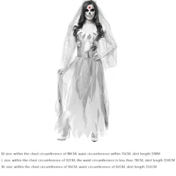 Kvinder Cosplay Halloween Kostume Spøgelse Zombie Brudekjole Hvid - Perfet M_MGF M