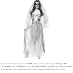 Kvinder Cosplay Halloween Kostume Spøgelse Zombie Brudekjole Hvid M M