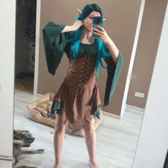 Kvinder Elver Cosplay Middelalderlige Kostumer Renæssance Viktoriansk Gotisk Dronning Kjoler med Korset Halloween Elver Performance Tøj One wig-FF- One wig 4XL | Fyndiq