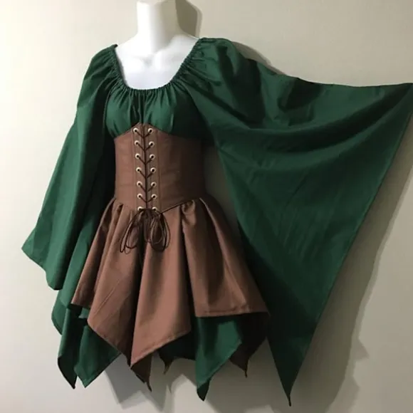 Kvinder Elver Cosplay Middelalderlige Kostumer Renæssance Viktoriansk Gotisk Dronning Kjoler med Korset Halloween Elver Performance Tøj One wig-FF- One wig 4XL | Fyndiq