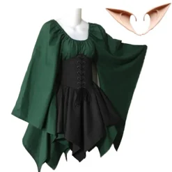 Kvinder Elver Cosplay Middelalderlige Kostumer Renæssance Viktoriansk Gotisk Dronning Kjoler med Korset Halloween Elver Performance Tøj One wig-FF- One wig 4XL | Fyndiq