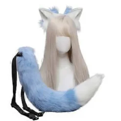 Kvinder Fluffy Dyreører Hovedbeklædning Hale Sæt Plys Lolita Hårbøjle Anime til Halloween Jule Cosplay Tilbehør Himmelblå og hvid Sky blue and white | Fyndiq