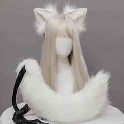 Kvinder Fluffy Dyreører Hovedbeklædning Hale Sæt Plys Lolita Hårbøjle Anime til Halloween Jule Cosplay Tilbehør Himmelblå og hvid Sky blue and white | Fyndiq