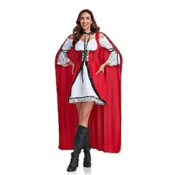 Kvinder Lille Rødhætte Halloween Kostume Knælang Nederdel Og Aftagelig Hætte Kappe (M)