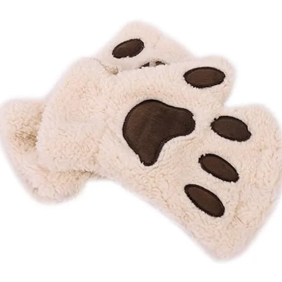 Kvinder Piger Varm Halv Finger Plys Handsker Handsker Sød Panda Hund Pote Handsker