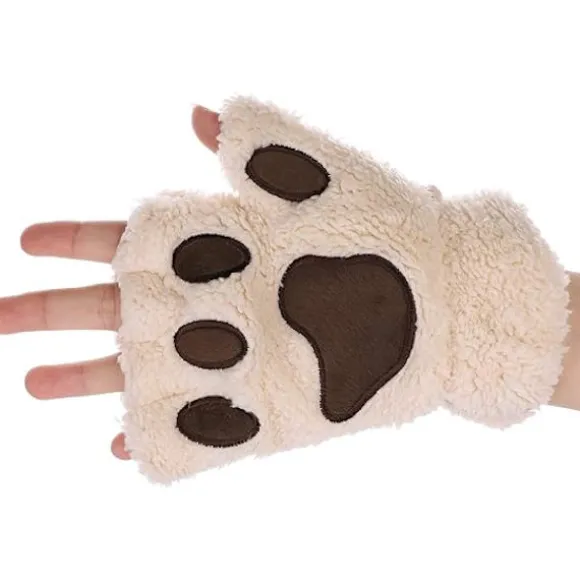 Kvinder Piger Varm Halv Finger Plys Handsker Handsker Sød Panda Hund Pote Handsker