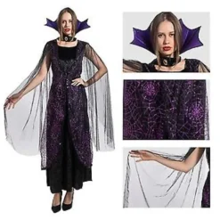 Kvinder Vampyr Dronning Kostume Gotisk Halloween Kjole Middelalderlig Viktoriansk Flagermus Cosplay Karneval Påske Purim Fancy Kjole (S)