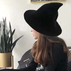 Kvindernes Halloween Heksehat Uld Hat Bred Skygge Spire Strikket Stil 4