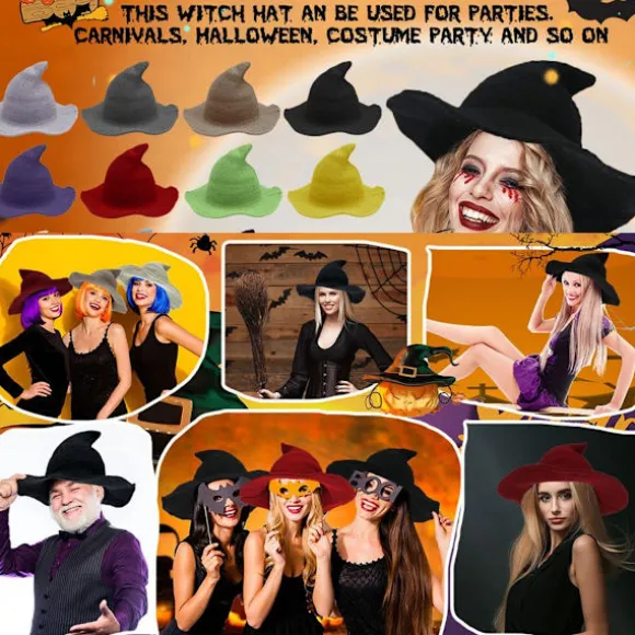 Kvindernes Halloween Heksehat Uld Hat Bred Skygge Spire Strikket Stil 4