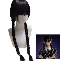 Kvinders Wednesday Addams Deluxe Kostume Sæt Nevermore Uniform Outfit Parykker M Only Wigs