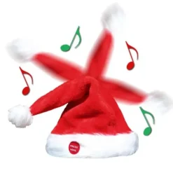 KZQ-Syngende og dansende julemandshat, nyhedshat, musikalsk bevægende sjov gave, JUL, 100% ny