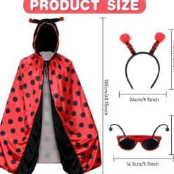 Ladybug kostume dame, ladybug kostume kappe, ladybug kappe med hætte, karneval damer kappe ladybug kappe kostume til voksne, karneval, temafest—max